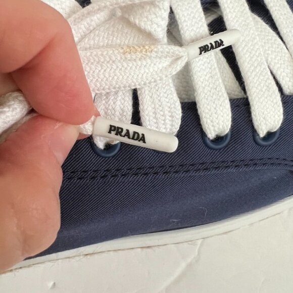 Prada navy canvas gabardine lace shoes size 40 - Picture 6 of 9